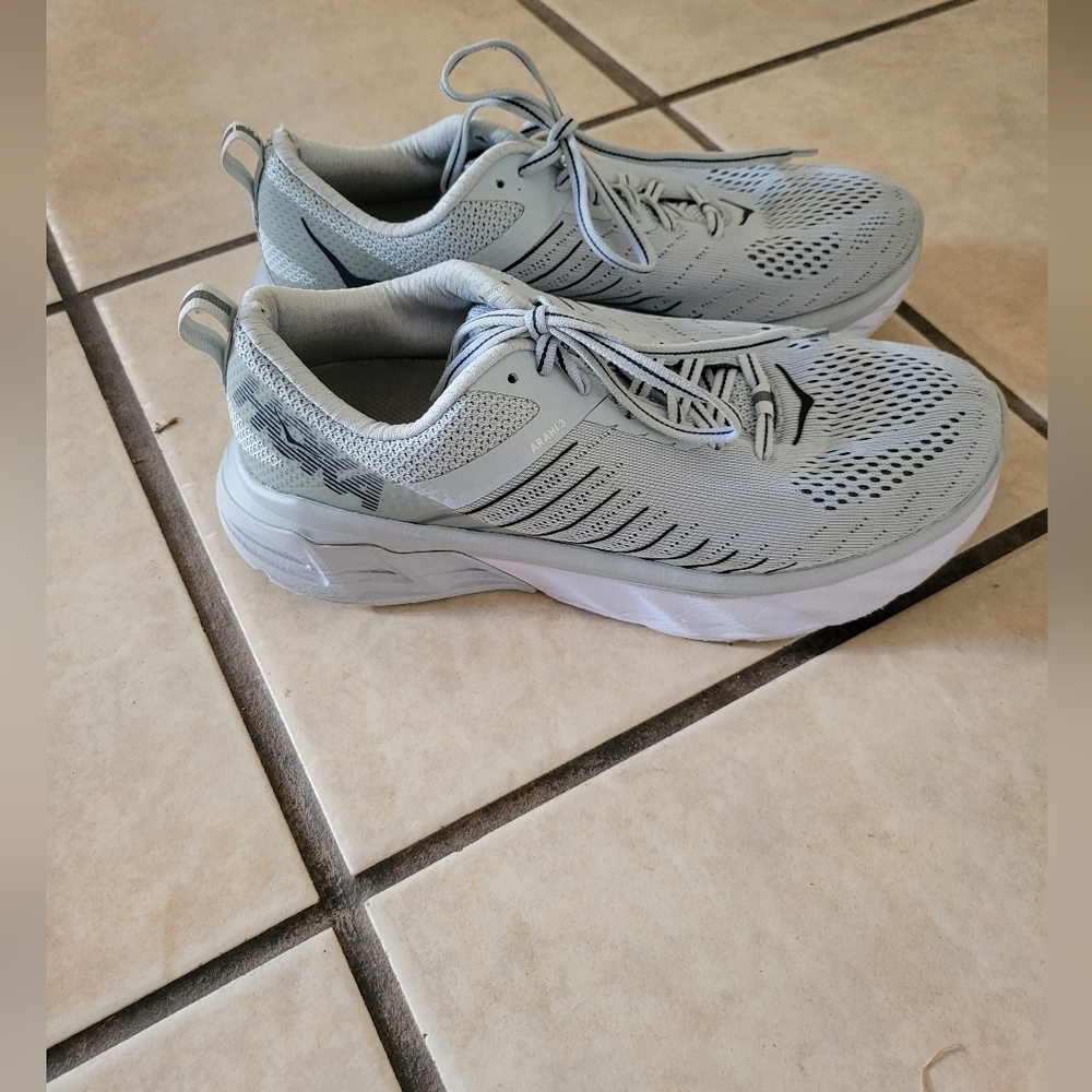 Hoka Light Gray and White Athletic Shoes - Picture 3 of 9